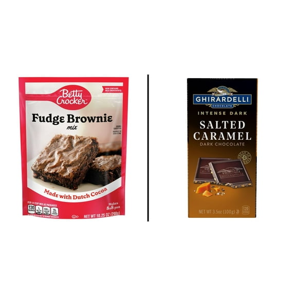 Betty Crocker Fudge Brownie Mix 10.25 oz & Ghirardelli Salted Caramel Intense Dark Chocolate 3.5 oz