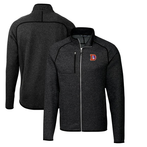 Men's Cutter & Buck Heather Charcoal Denver Broncos Throwback Logo Mainsail Sweater-Knit Full-Zip Jacket