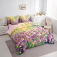 thumbnail image 3 of Manfei Pink Flowers Girl Bedding Comforter Set 7 Pieces,Spring Garden Full Bedding Set Lightweight,Abstract Oil Painting Fitted Sheet Flat Sheet,Ultra Soft Home Decor,Reversible, 3 of 8