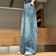 thumbnail image 7 of Zanarzt Girls High Wasited Jeans Girls Jeans for Kids Heart Embroidered Wide Leg Pants Straight Leg Pants Blue,15-16 Years, 7 of 7