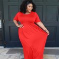 thumbnail image 5 of Yokua Plus Size Half Sleeves Women Solid High Waist Pleated Maxi Dress with Pockets, 5 of 20