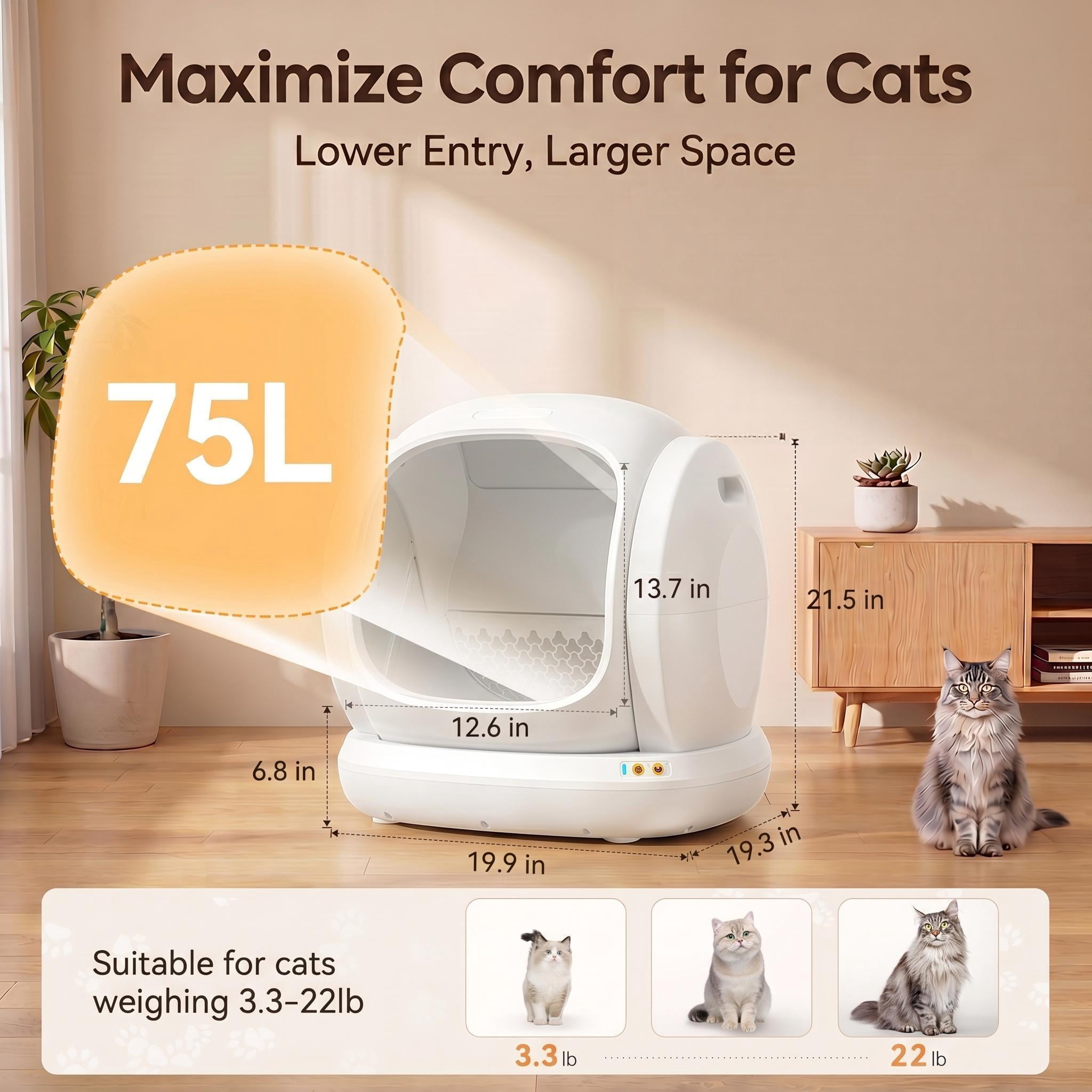 Osoeri 75L Smart Automatic Self-Cleaning Cat Litter Box, APP Control/Integrated Safety Protection,Gray