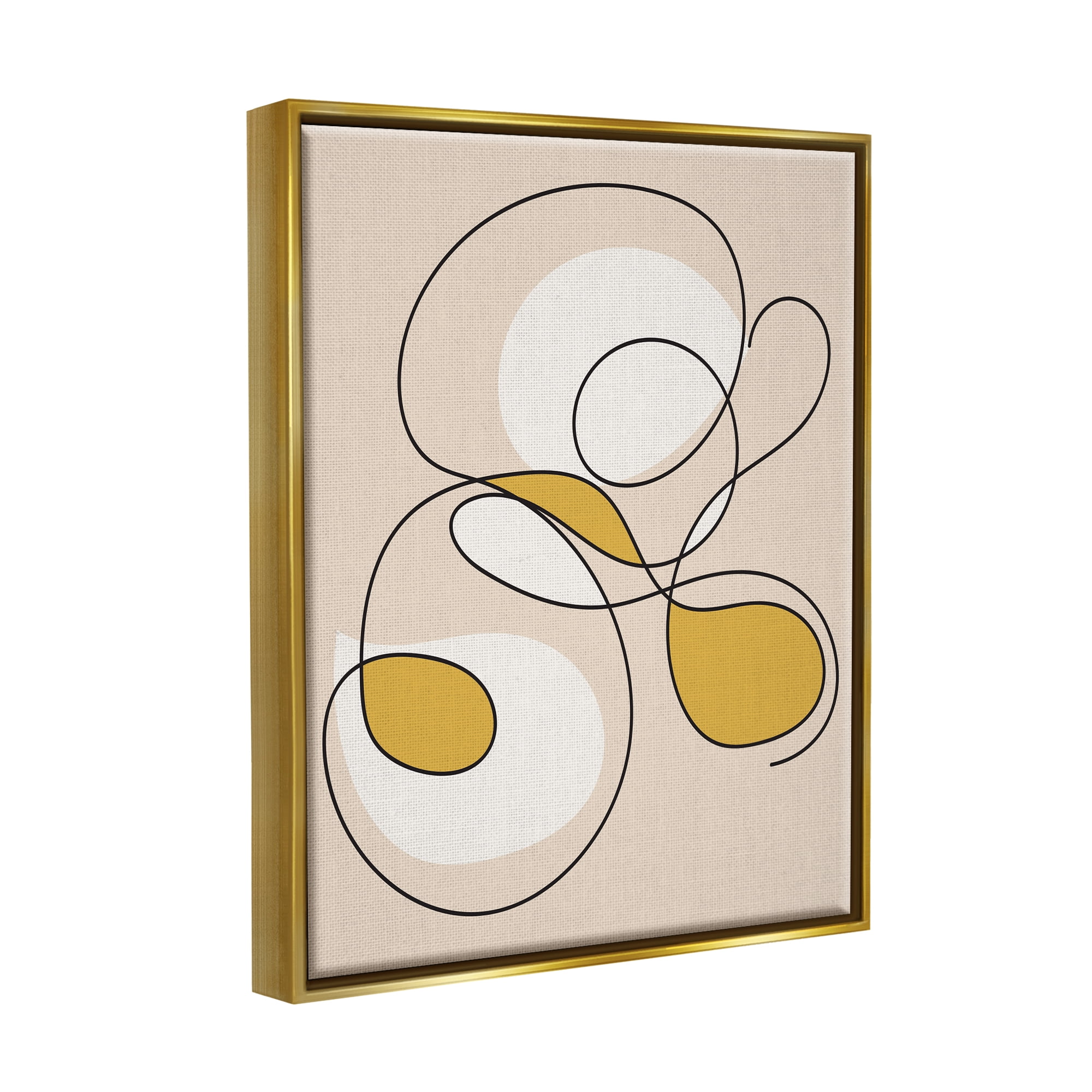 Stupell Industries Line Doodle with Yellow Abstract Painting Gold Floater Framed Canvas Art Print Wall Art, 25 x 31