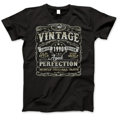 Gray Fits Years - 29th Birthday Gift T-Shirt - Born In 1990 - Vintage Aged 29 Years Perfection - Short Sleeve - Mens - Black T Shirt - (2019 Version) Small