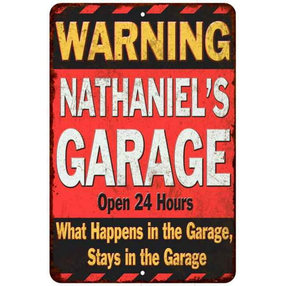 NATHANIEL'S Garage Warning Man Cave Wall Decor 8 x 12 High Gloss Metal 208120030209