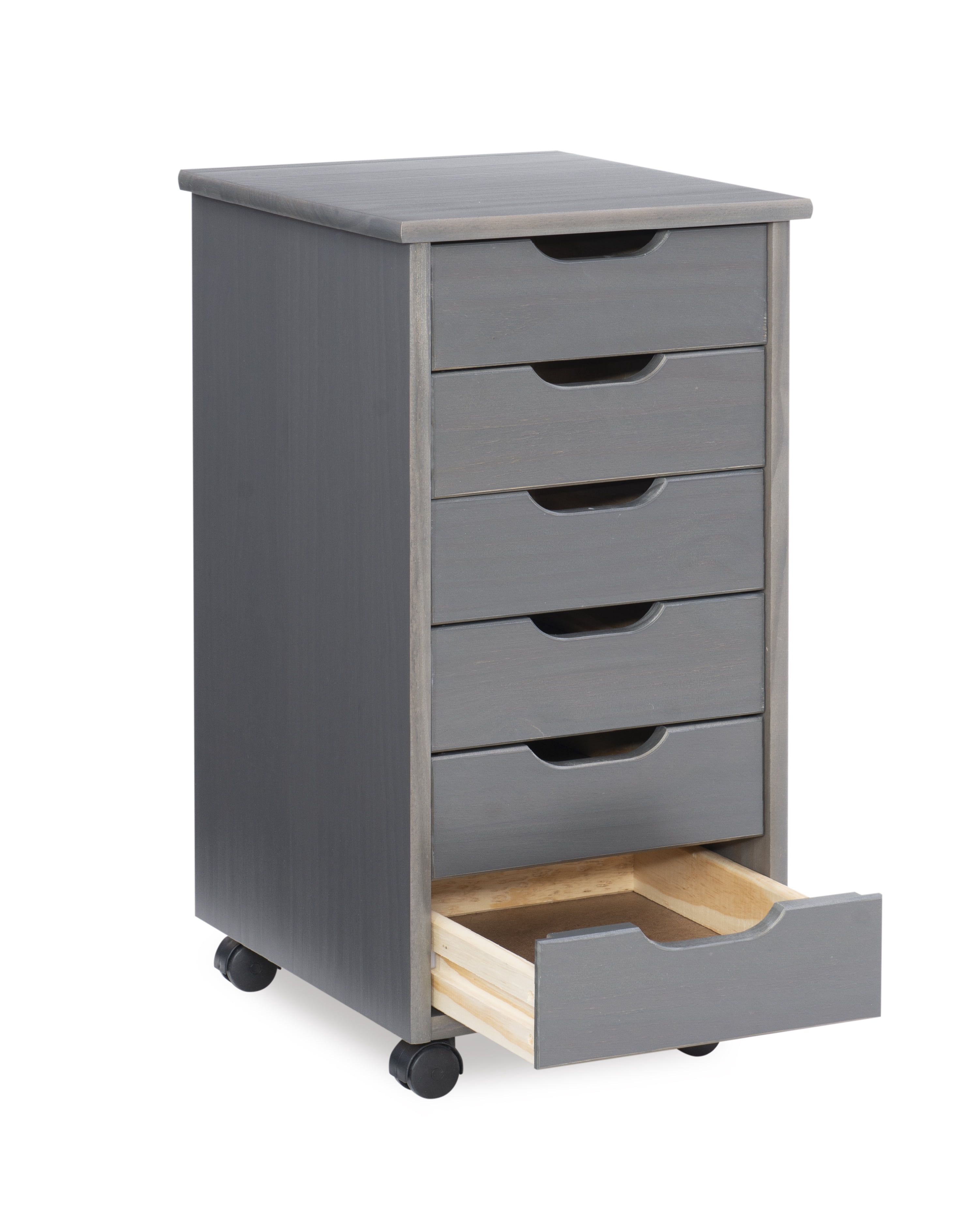 Linon Cary Six Drawer Rolling Storage Cart, Gray Finish
