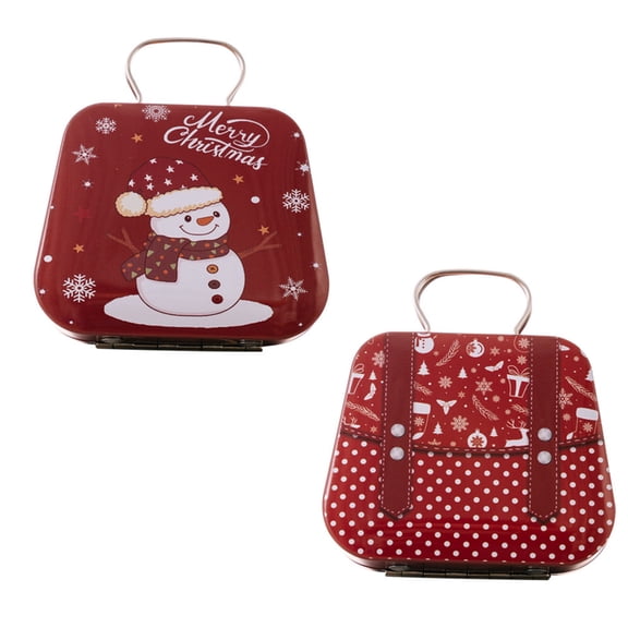 Pack of 2 Christmas Themed Tin Gift Box Holiday Themed Metal Gift Boxes for Confectionery and Home Decoration