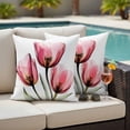 thumbnail image 5 of Pink Tulips Pillow Covers 2 Pack Watercolor Flower Pillowcase Waterproof Outdoor Throw Pillow Cover for Patio Garden Square Cushion 26”x26”, 5 of 9
