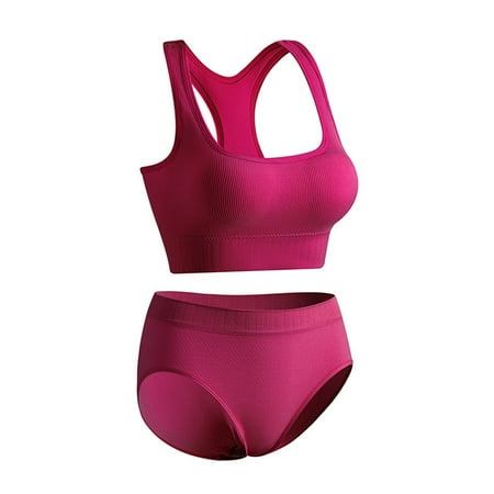 

Women s Athletic Lingerie Set Sport Bra and Panty Set Wirefree Push Up Bra Seamless Panties Wine Red L