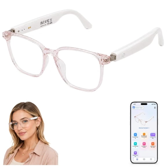 Genxenon Smart AI Glasses,Hands-Free Travel & Calls,Clear Blue-Light Filtering Lenses,165 Languages,Free App Powered By ChatGPT,35g Lightweight,Square Oval Bluetooth Glasses for Women(Pink)