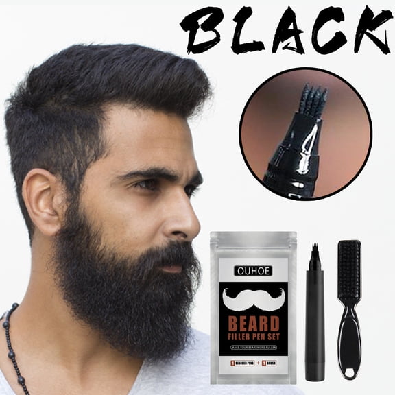 Hauiodp Beard Filling Pen Bifurcated Four Black Beard Natural Filling Brush Set 3ML