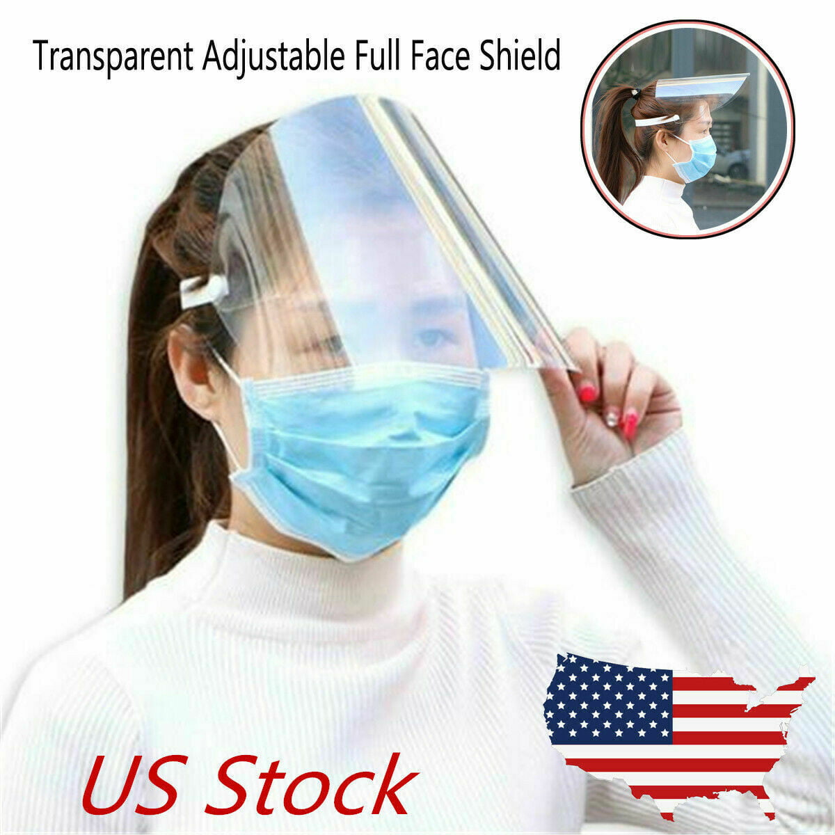 USA Clear Transparent Adjustable Full Face Shield Plastic Anti-fog Protective 