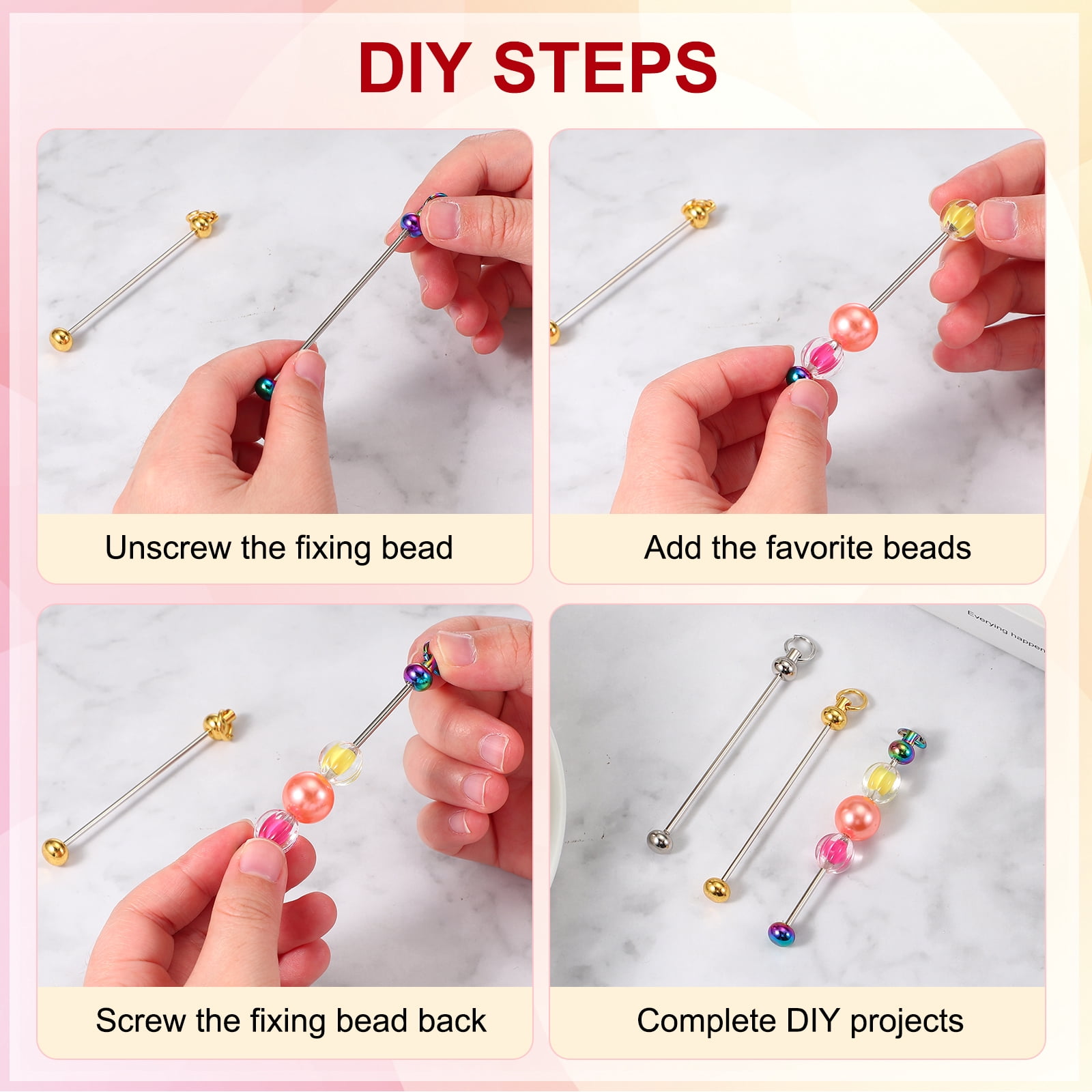 Uxcell Beadable Keychain Bars, Metal Beaded Keychain Blanks Bulk Making Supplies Kit for Pendant DIY Art Crafts Silver Plating