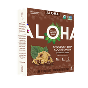 ALOHA Organic Plant Based Protein Bars 4-Pack - Chocolate Chip Cookie Dough - 1.98oz Bars - Vegan, Low Sugar, Gluten-Free, Paleo, Low Carb, Non-GMO, Stevia-Free, Soy-Free, No-Erythritol