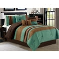 thumbnail image 1 of 7-Pc Modern Chic Rectangle Pleated Striped Embroidery Comforter Set Teal Blue Green Brown Coffee King, 1 of 1