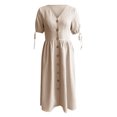 thumbnail image 2 of B91xZ Summer Femmes Robe Tunique Printemps Été Profond V Cou Élégant Noeud Papillon Mini Robe, Beige L, 2 of 4