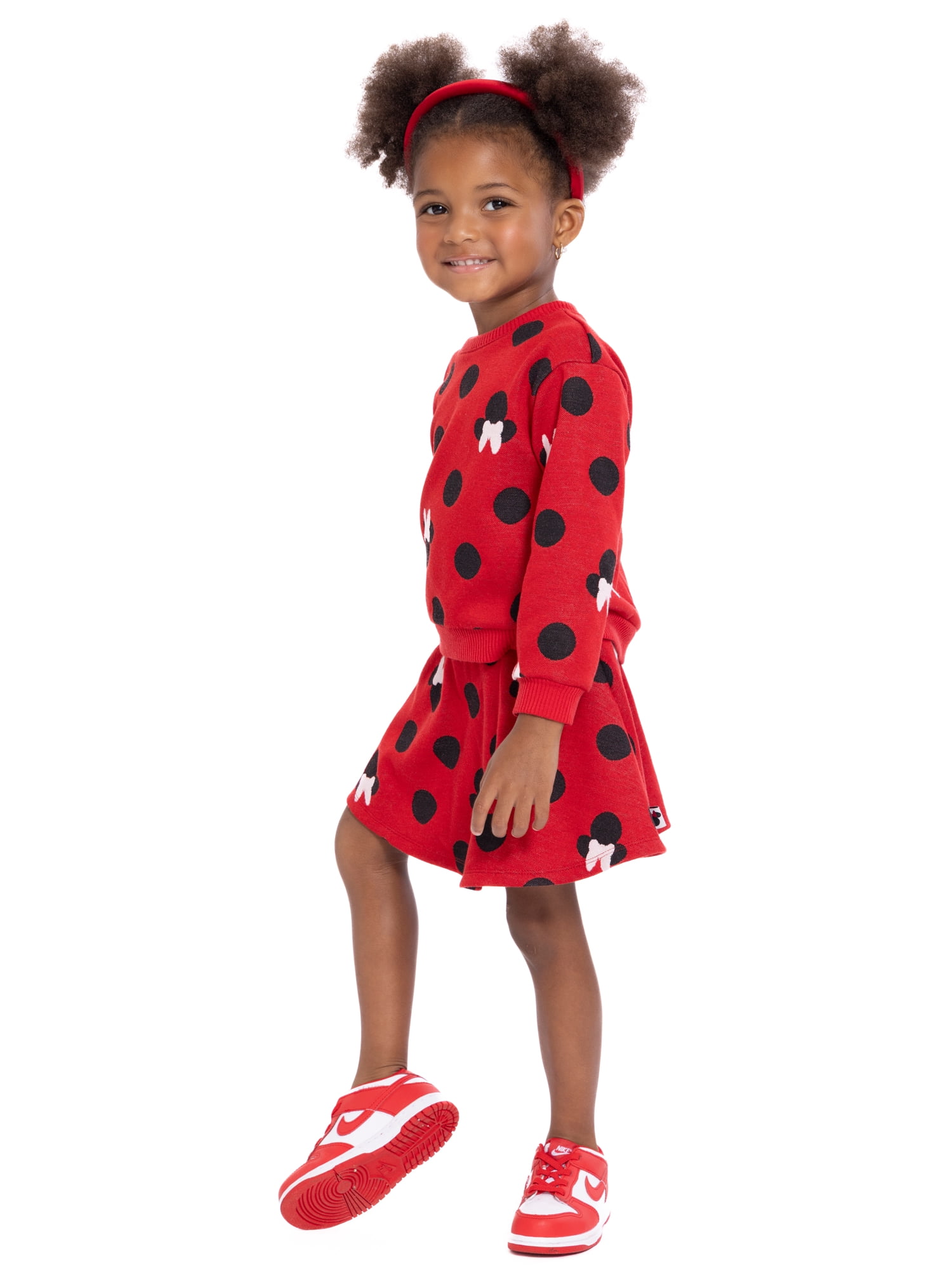 Disney Toddler Girls Minnie Mouse Intarsia Graphic Sweater and Skater Skirt Set, 2-Piece, Sizes 12M-5T