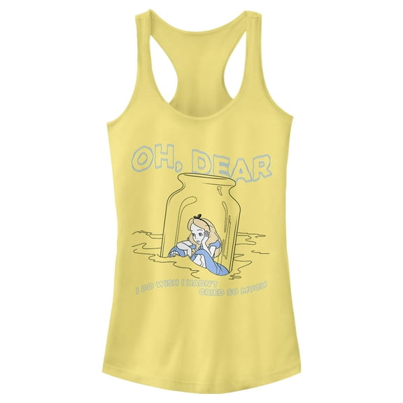 Junior's Alice in Wonderland Alice Oh, Dear Cried So Much Racerback Tank Top Banana X Large