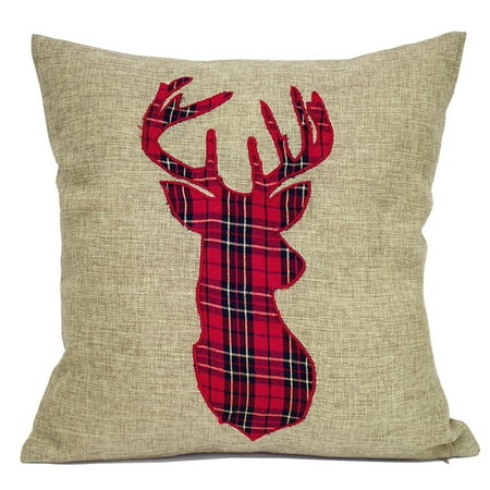 

Holiday Deer Tartan Plaid Ruffle Border Christmas Decorative Throw Pillow (17 x17 Plaid Deer Case Only)