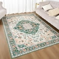 thumbnail image 6 of Lochas Vintage Boho Rug Low Pile Fluffy Area Rugs for Bedroom Living Room Indoor Floor Carpet Home Decor,6'X9',Green, 6 of 7