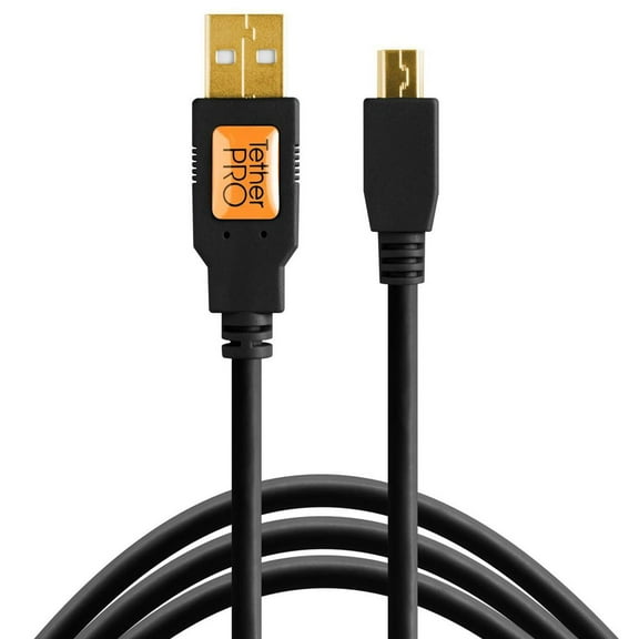 Tether Tools Pro USB 2.0 A Male to Mini-B 5 Pin Cable - 15 Feet - Gold Plated
