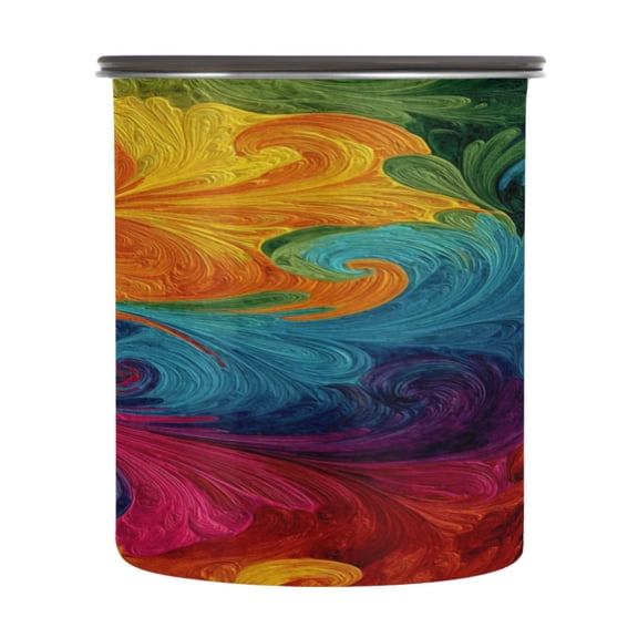 500ml Stainless Steel Food Storage Containers Vibrant Colorful Tie-dye Pattern Airtight Kitchen Canisters with Vacuum Lid for Coffee Tea Flour Sugar Grains