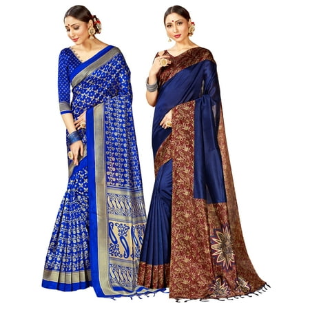 Pack of Two Sarees for Women Mysore Art Silk Printed Indian Wedding Sari || Diwali Gift Saree Combo