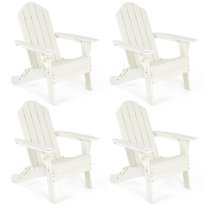 Gymax 4PCS Patio Folding Adirondack Chair Weather Resistant Cup Holder Yard White