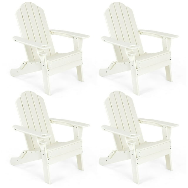Gymax 4PCS Patio Folding Adirondack Chair Weather Resistant Cup Holder Yard White