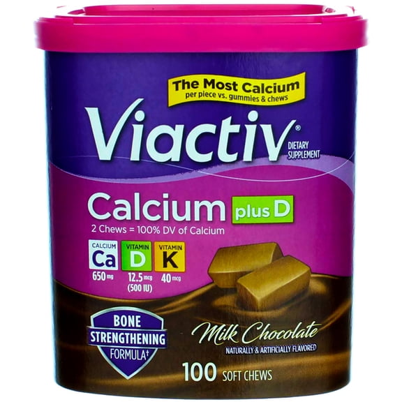 Viactiv Calcium Plus D Milk Chocolate Soft Chews, 100 ea (Pack of 6)