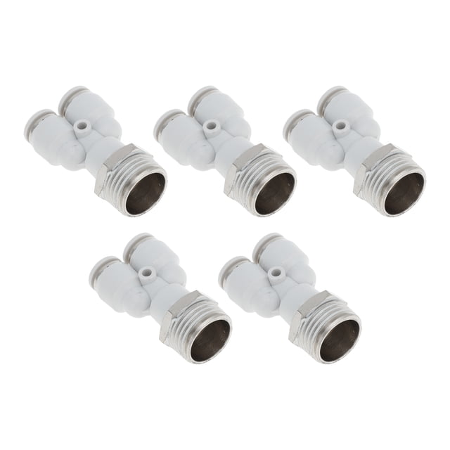 Conectores de aire de 5/16" con cabeza hexagonal, conector rápido de línea de aire, plástico y metal, 20mm / 1/2" BSPT, 5 piezas, tono blanco y plateado