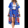 thumbnail image 1 of Bohemio Floral de Corta para Mujer, Talla Grande, con Abertura Frontal, Conjunto de 2 Piezas para Verano Azul XXL, 1 of 6