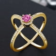 thumbnail image 3 of Gem Stone King 1.37 Ct Round Pink Created Sapphire 18K Yellow Gold Plated Silver Criss Cross X Ring (Size 5), 3 of 5