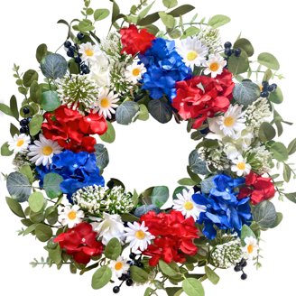 22" Artificial Dahlia & Hydrangea Wreath - Purple, Pink, Magenta Spring Summer Door Decor For Easter & Mother's Day