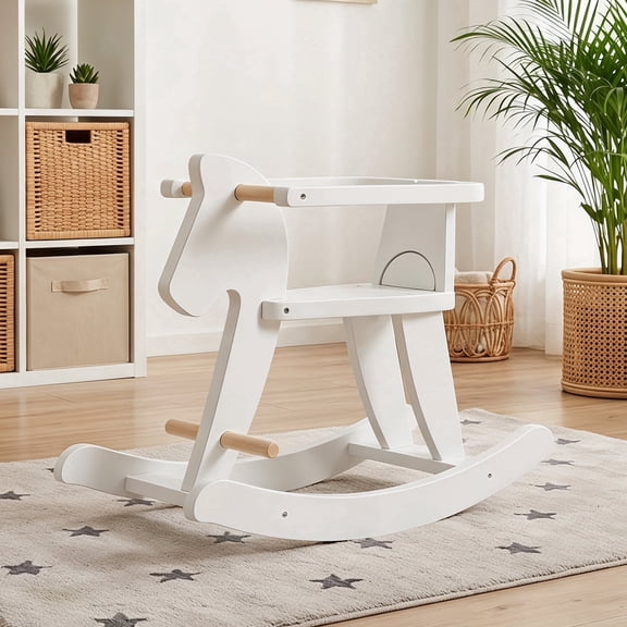 Jolie Vallee Wooden Rocking Horse for Toddlers 1-3 Years, Kids Horse Toy with Safety Guard Rail, Indoor Rocking Toy for Girls and Boys, Birthday Gift