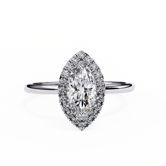 0.82 CT Marquise Cut Lab Created Diamond 14k White Gold Engagement Ring, Marquise Cut Wedding Ring With Halo, IGI Certified Ring For Women