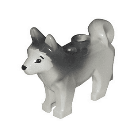 LEGO Animal Dog Husky with Black Eyes, Black Nose and Marbled Dark Bluish Gray Ears and Back Pattern