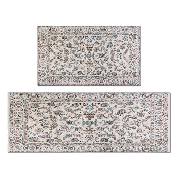 2 Piece Bohemian Light Blue National Design Farmhouse Rug Kitchen Rug Set, Decor Kitchen Rugs, Absorbent Non-Slip Washable Floor Mats, Home Indoor Runner Rugs 17"x47" 17"x30"