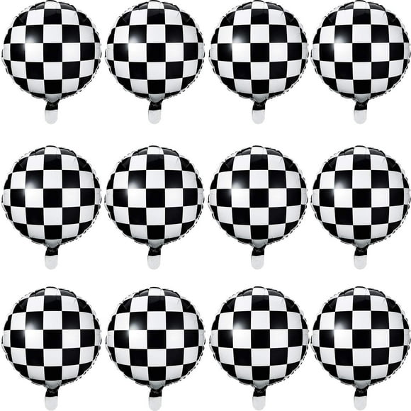 Globo con forma de tablero de ajedrez, papel de aluminio, blanco y negro, 18 pulgadas (12)