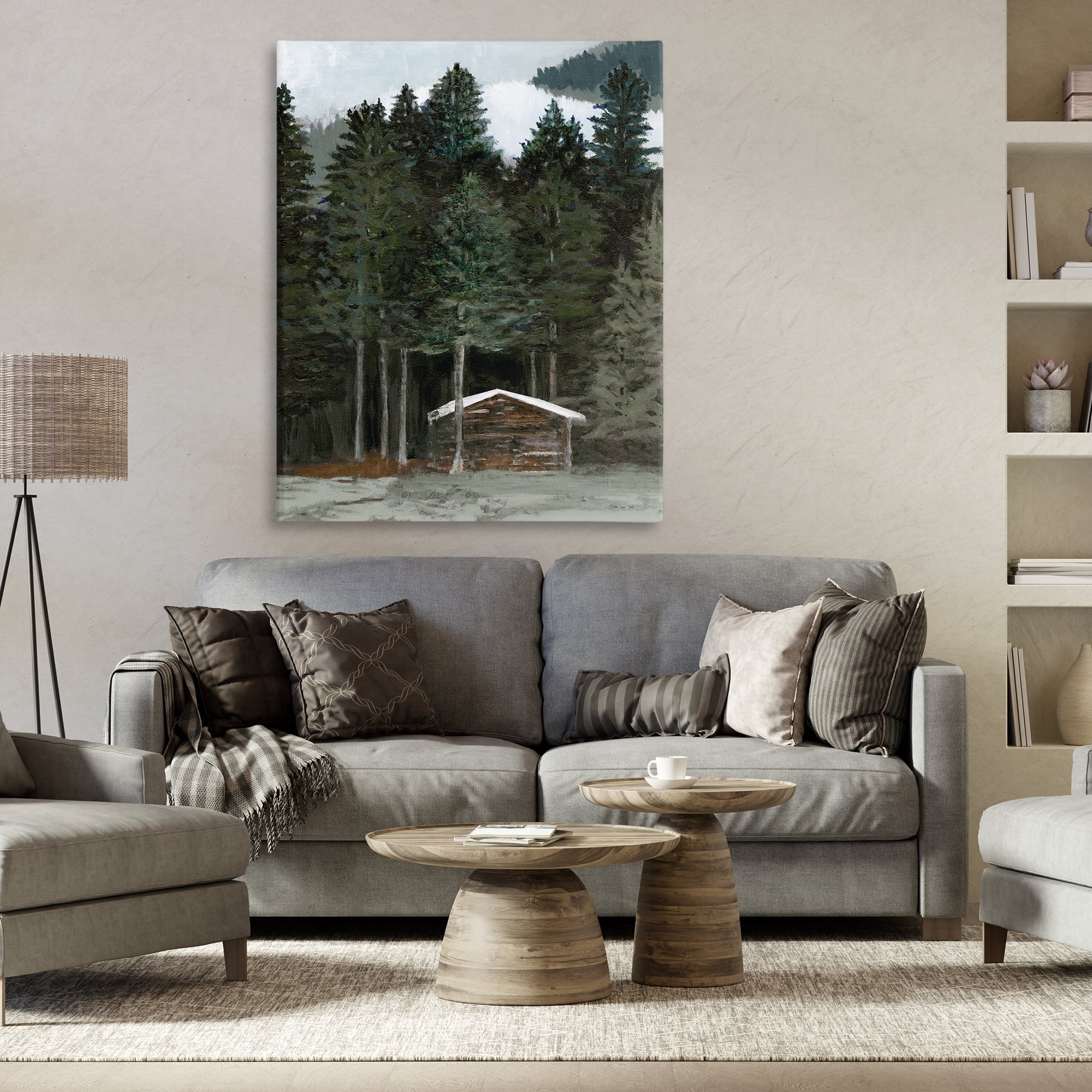 Stupell Industries Log Cabin Forest Thicket Landscape & Nature Painting Wrapped Canvas Art Print Wall Art, 36 x 48