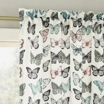 No. 918 Magdalena Butterfly Print Room Darkening Rod Pocket Curtain Panel, 54"x84", Blue