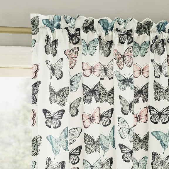 No. 918 Magdalena Butterfly Print Room Darkening Rod Pocket Curtain Panel, 54"x84", Blue