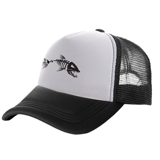 Gorras de béisbol unisex gorras de red de malla MZ-496 gorra de béisbol de esqueleto de pescado hola suerte unisex