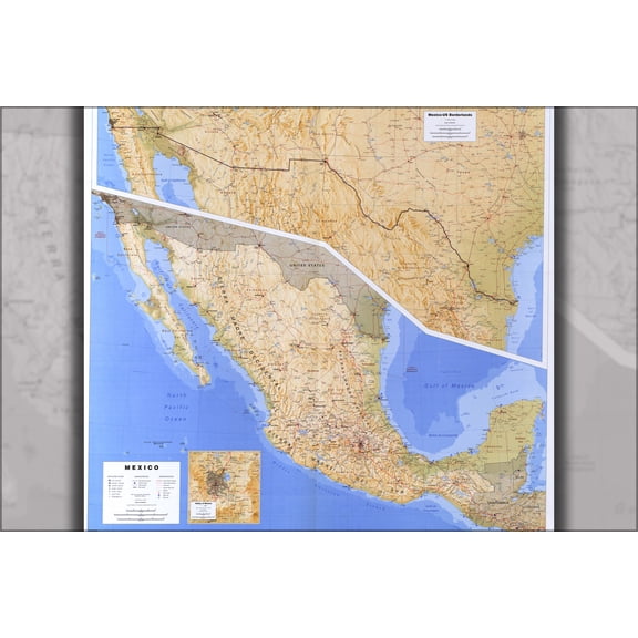 24"x36" Gallery Poster, cia map of Mexico & u.s. border 1993