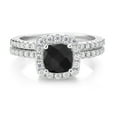 thumbnail image 3 of Gem Stone King 925 Sterling Silver Black Onyx and White Moissanite Wedding Engagement Ring Band Bridal Set for Women (1.44 Cttw, Gemstone Birthstone, Available in Size 5, 6, 7, 8, 9), 3 of 6