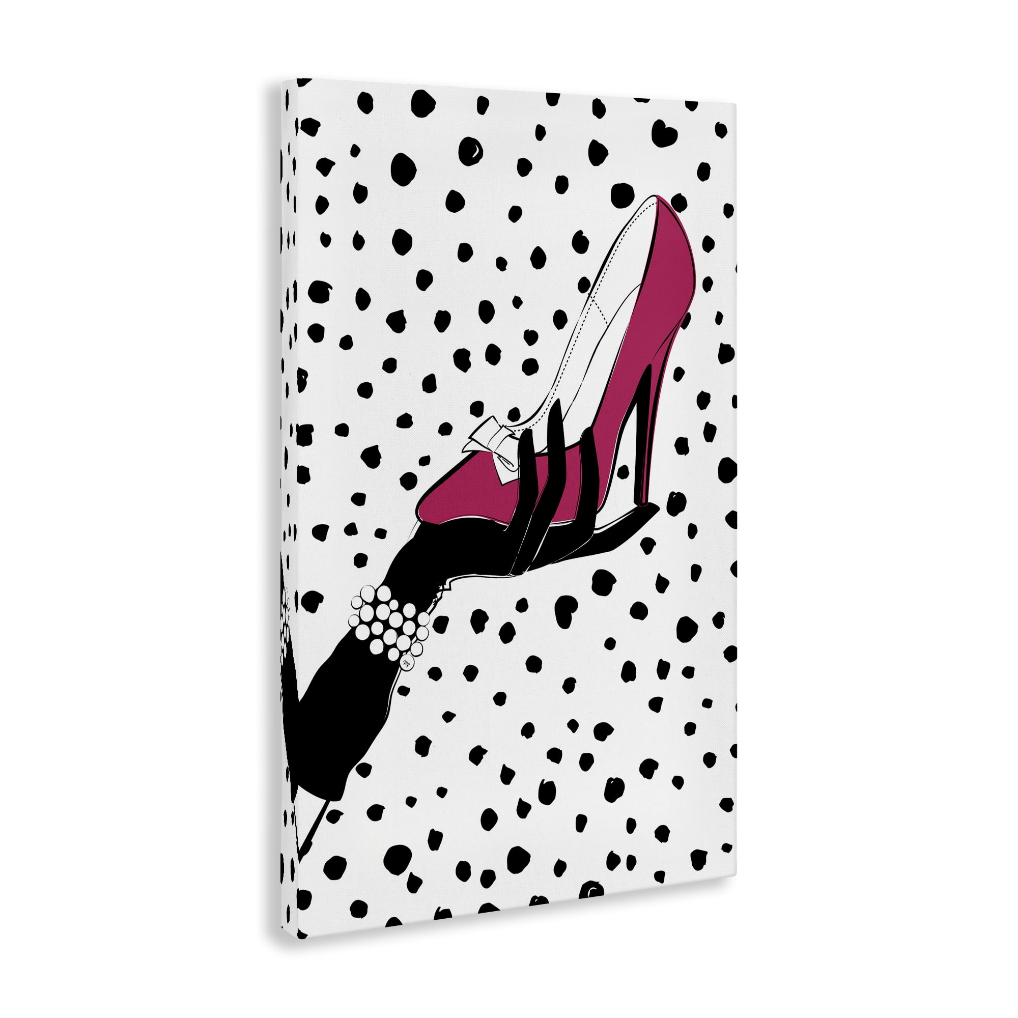 Stupell Industries Pink Shoe with Dots Beauty & Fashion Painting Gallery Wrapped Canvas Art Print Wall Art, 24 x 36