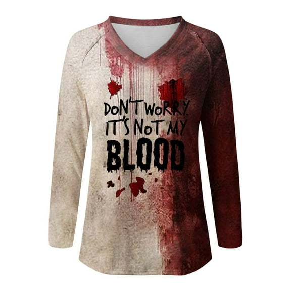 It's Not My Halloween Tshirts Women 2025 Long Sleeve V Neck Funny Graphic Halloween Shirts for Women