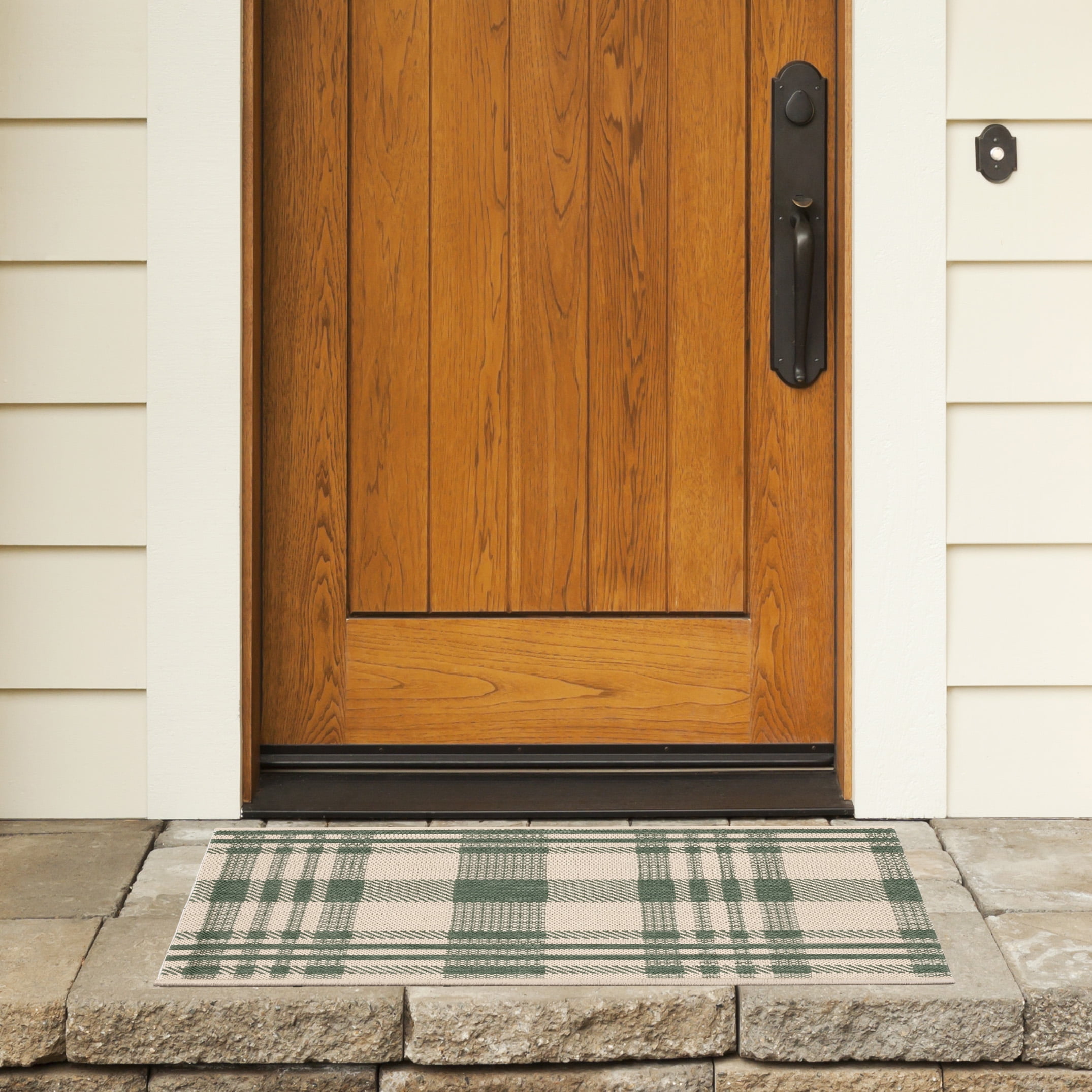 Safavieh Courtyard Benjamin Plaid Indoor/Outdoor Area Rug, Green/Beige, 4' x 5'7"