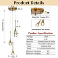 thumbnail image 3 of 3-Light Modern Teardrop Seeded Glass Cluster Integrated LED Round Ceiling Pendant Light In Antique Gold, 3 of 6