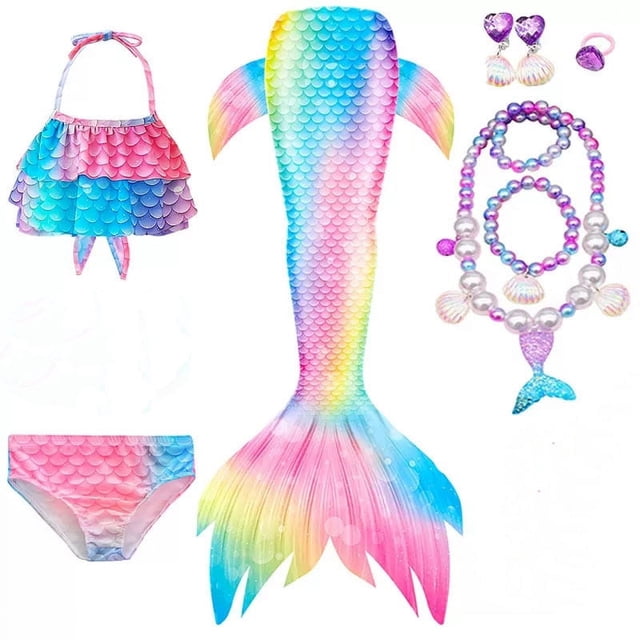 Queue de Sirène avec Maillot de Bain à Toile Simple, Bikini Princesse, Jeu de Rôle, Fille, 3 à 4 Ans-Qq
